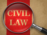 CIVIL LAW Magnifying Glass on Old Paper.