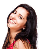 Young Woman with Long Black Hair Smiling 