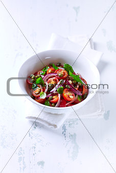 Cherry Tomato Salad with Pine Nuts and Capers