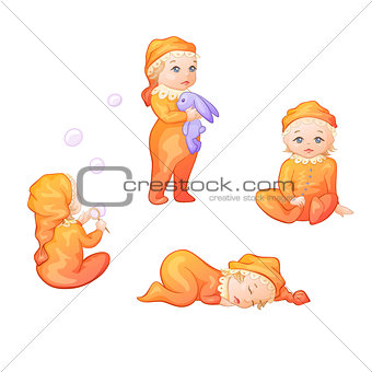 set of babies on a white background