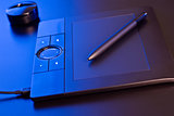 drawing tablet in blue light