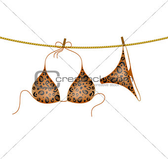 Leopard bikini suit hanging on rope