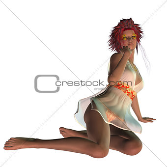 3d Woman with hair of leaves