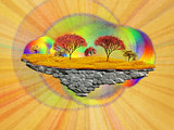 Abstract floating island with autumn trees