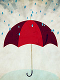 Red umbrella and rain