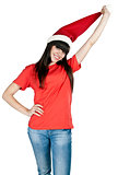 beautiful girl in the hat of Santa