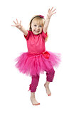 little girl in a pink dress dancing in studio