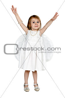 little girl with angel wings in the studio