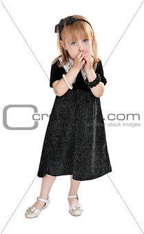little girl in a dress on a white background