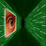 An eye monitoring a corridor of binary code