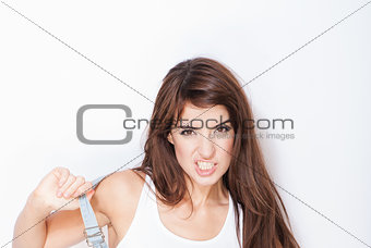 beautiful woman with snarling expression