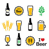 Beer colorful vector icons set - bottle, glass, pint