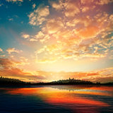 abstract sunset background with forest lake