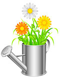 Watering can and flowers.