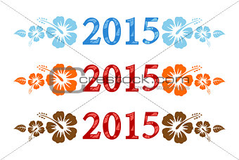 Vector colorful aloha 2015 text with hibiscus 