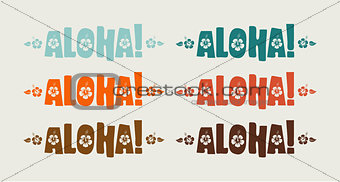 Vector set of aloha word in retro colors 