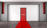Empty room with red closed door