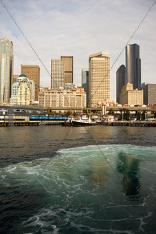 Seattle from Elliott Bay Ferry Leaving Terminal Puget Sound