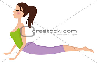 Young girl doing yoga exercise isolated on white