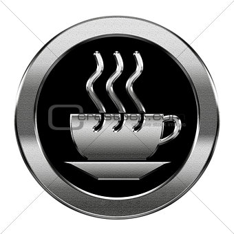 coffee cup icon silver, isolated on white background.