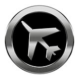 Airplane icon silver, isolated on white background.