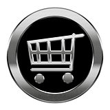 shopping cart icon silver, isolated on white background.