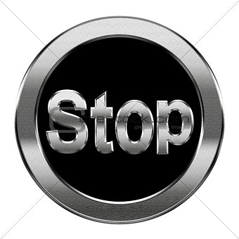 Stop icon silver, isolated on white background