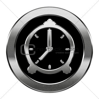 Alarm clock icon silver, isolated on white background