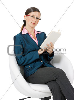 Young woman in glasses with a book