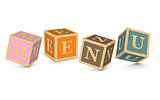 Word MENU written with alphabet blocks