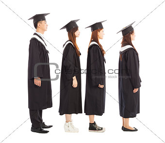 graduate students standing a row.isolated on white