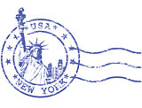 Shabby stamp with Statue of Liberty - sights of New York