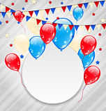 Celebration card with balloons in american flag colors