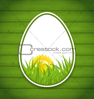 Easter paper sticker eggs on wooden background