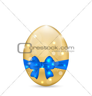 Easter paschal egg with blue bow, isolated on white background