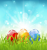April background with Easter colorful eggs 