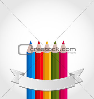 Colorful pencils with ribbon, on white background