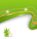 background for medical theme with green pill, flower, leaves, gr