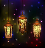 Set Arabic lamps for holy month of muslim community Ramadan Kare