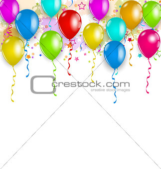 Set party balloons, confetti with space for text
