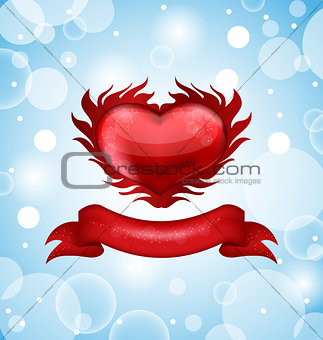 Red heart on blue sky background for Valentine's day