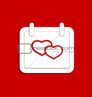 Calendar icon for Valentines day with hearts 