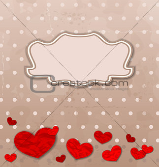 Vintage card with set crumpled paper hearts