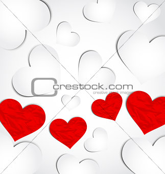 Cute background for Valentine's day with paper hearts