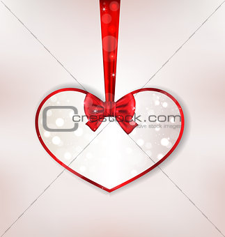Card heart shaped with silk bow for Valentine Day