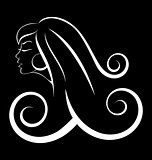 Black and white outline girl curly hair