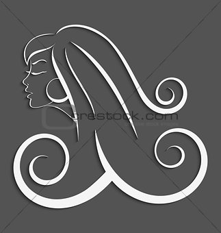 Outline girl curly hair cut out 3d