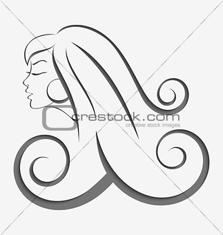 Outline girl curly hair cut out