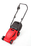new red lawnmower on white background
