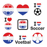 I love Dutch football, soccer icons set